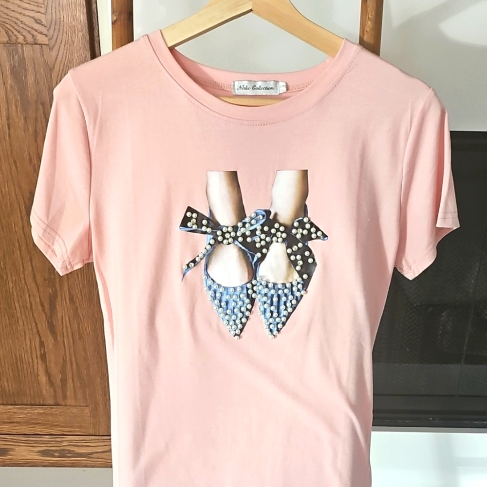 Pink Graphic T-Shirt with Bow Design
